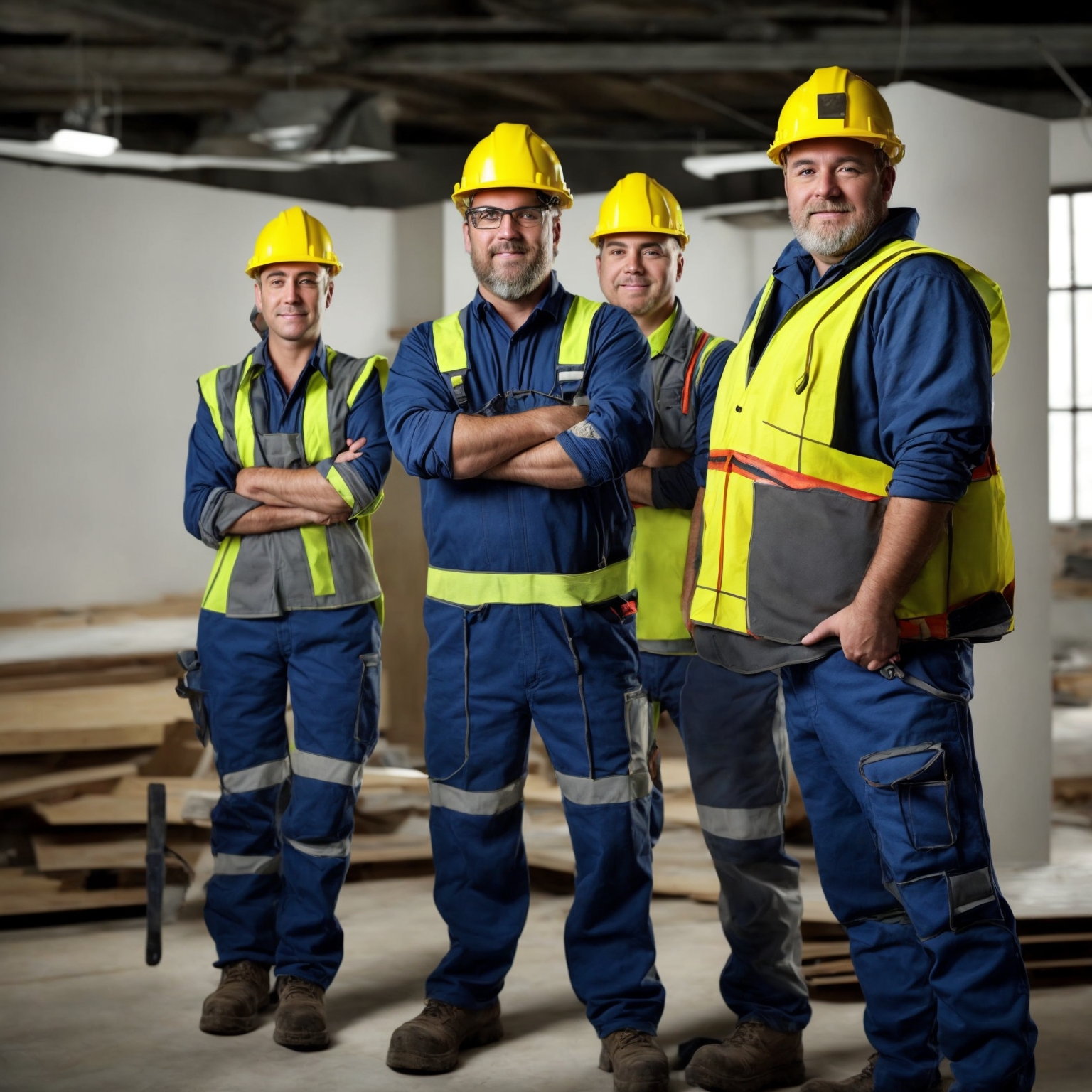 Roofing crew in safety equipment, demonstrating the professionalism and expertise expected from contractors managing property work