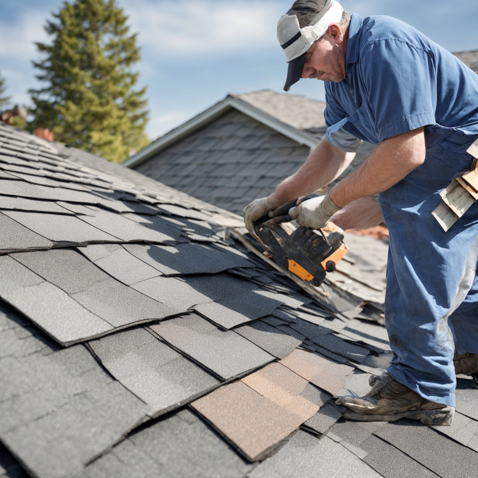 Roofing specialist performing meticulous shingle installation with precise alignment and overlap for lasting weatherproofing
